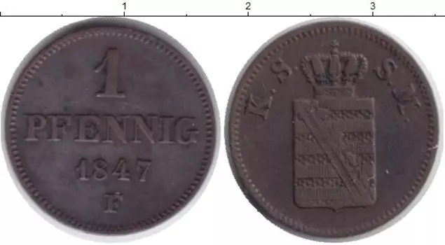 Монета пфенниг Саксонии 1847 года Медь Фридрих Август II