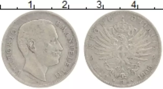 Монета лира Италии 1906 года Серебро Виктор Эммануил III
