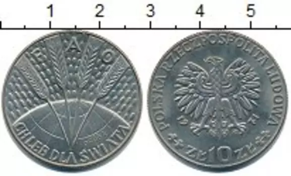 Монета 10 злотых Польши 1971 года Медно-никель ФАО