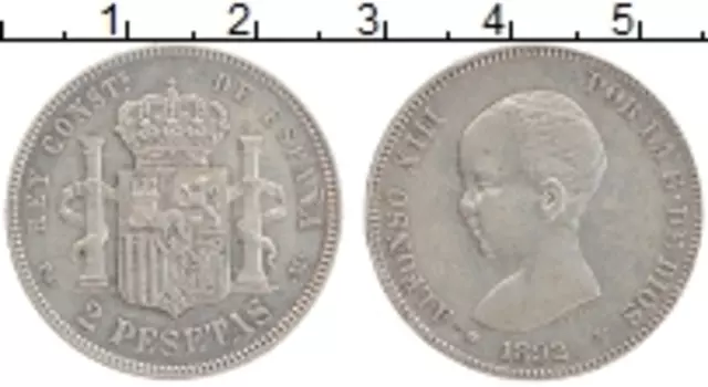 Монета 2 песеты Испании 1892 года Серебро Альфонсо XIII