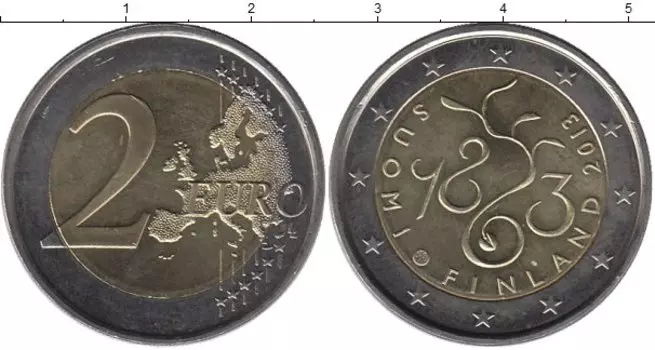Монета 2 евро Финляндии 2013 года Биметалл 150 летие финского парламента, Эдускунта