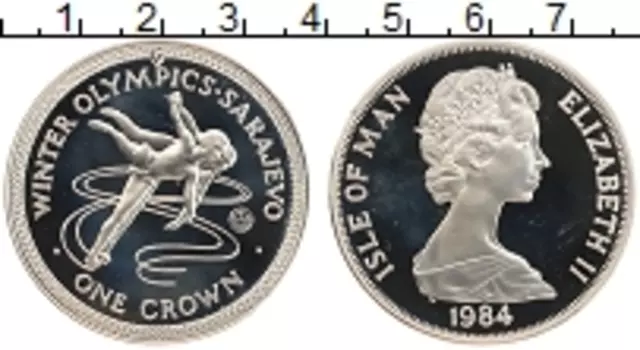 Монета крона Острова Мэн 1984 года Серебро Олимпийские игры, Фигурное катание