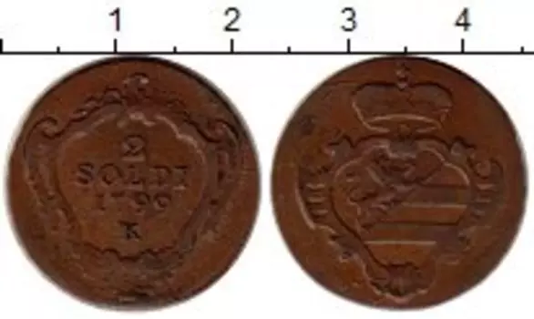 Монета 2 сольди Гориции 1799 года Медь К