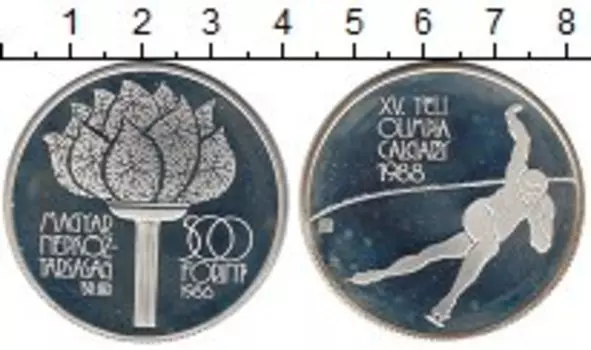 Монета 500 форинтов Венгрии 1986 года Серебро Олимпийские игры, Конькобежный спорт