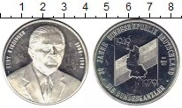 Медаль ФРГ 1979 года Серебро 30 лет ФРГ, Курт Кизингер