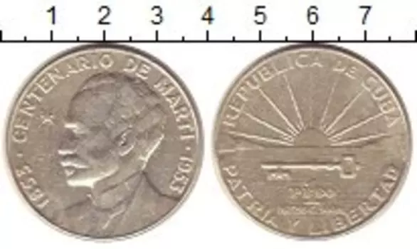 Монета песо Кубы 1953 года Серебро Родина и Свобода