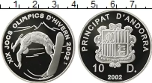 Монета 10 динерс Андорры 2002 года Серебро Олимпиада 2002