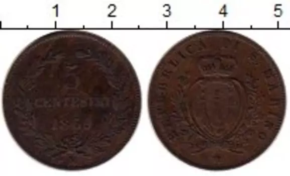 Монета 5 чентезимо Сан-Марино 1869 года Медь