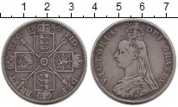 Монета флорин Англии 1889 года Серебро Королева Виктория