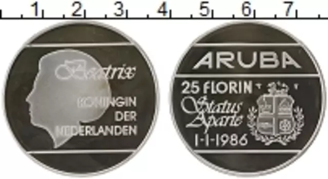 Монета 25 флоринов Арубы 1986 года Серебро Независимость