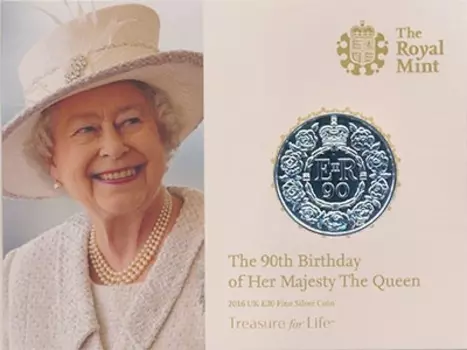 Набор монет 20 фунтов Англии 2016 года Серебро 90 лет Елизавете II