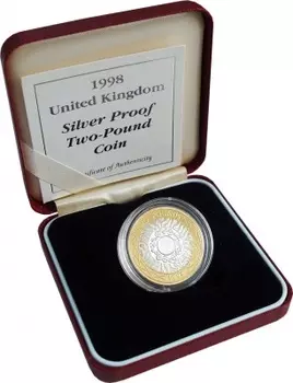 Набор монет 2 фунта Англии 1998 года Биметалл Серебро/Позолота