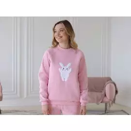 Розовый женский свитшот с меховой аппликацией