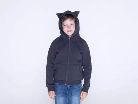 Тёмно-серая детская кофта с ушками котика из хлопка