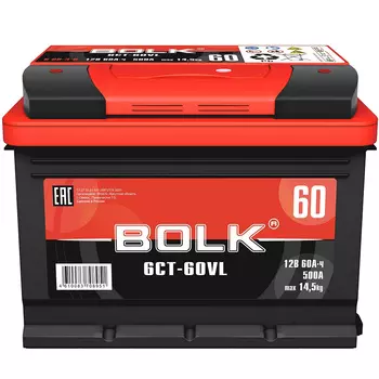 Автомобильный аккумулятор Bolk 60 Ач прямая полярность L2