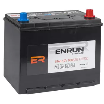 Автомобильный аккумулятор Enrun JIS Standart 75 Ач обратная полярность D26L