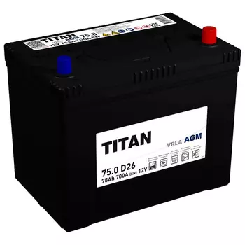 Автомобильный аккумулятор Titan AGM Stop&Go 75 Ач обратная полярность D26L