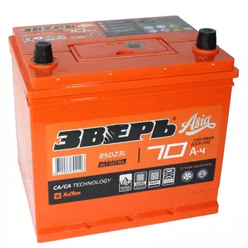 Автомобильный аккумулятор Зверь 70 Ач обратная полярность D23L