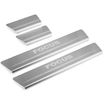 Накладки порогов Rival для Ford Focus II 2005-2011, нерж. сталь, с надписью, 4 шт. (NP.1810.3)
