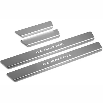 Накладки порогов Rival для Hyundai Elantra (AD) рестайлинг 2019-, нерж. сталь, с надписью, 4 шт. (NP.2314.3)