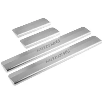 Накладки порогов Rival для Mazda 6 (GJ) 2012-2018 2018-, нерж. сталь, с надписью, 4 шт. (NP.3802.3)