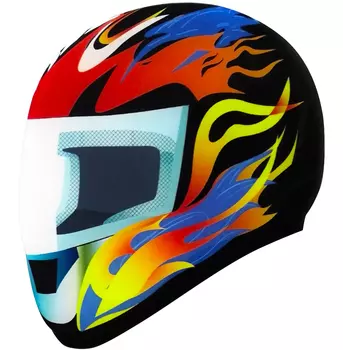 Наклейка объемная 3D FORteCAR (007001) ЗА РУЛЕМ МОТОЦИКЛИСТ шлем Пламя 12x12