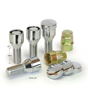 Вектор болт 14х1,50 L28 конус с вращ. кольцом, колпачок, 2 ключа 17/19, Cr, комплект [374110X2]