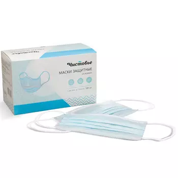 Маска медицинская 3-х слойная на резинках Спанбонд (602-858, 3, черный, 100 шт)