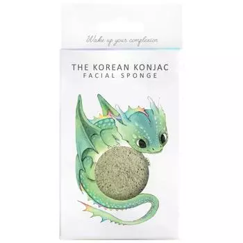 Спонж для умывания лица Konjac Sponge Dragon Green Clay с крючком в комплекте
