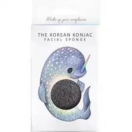 Спонж для умывания лица Konjac Sponge Narwhal Bamboo Charcoal с крючком в комплекте