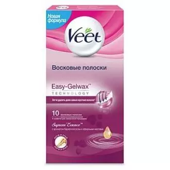 Восковые полоски Veet с ароматом бархатной розы и эфирными маслами Easy Gel-wax