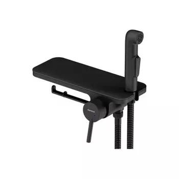 773500301 Jupiter, смеситель монтируемый в стену с гиг. душем и полкой, черный