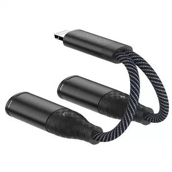 Адаптер PERO AD12 LIGHTNING TO LIGHTNING/MINI JACK 3.5, черный