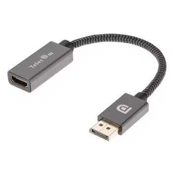 Адаптер Telecom DP --> HDMI-F 0.2m , серый металлик, оплетка, 4K@60Hz, (TA560)