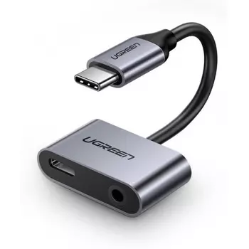 Адаптер UGREEN USB-C в USB-C, 3.5мм аудио, цвет черно-серый, длина 0,1м, (50596)