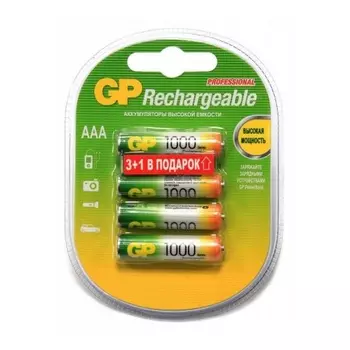 Аккумулятор GP 100AAAHC3/1 AAA NiMH 1000mAh (4шт) (промо:3+1)