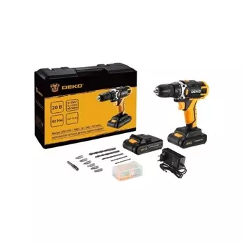 Аккумуляторная дрель-шуруповерт DEKO Banger 20V ONE + в кейсе + набор 63 инструмента для дома, 20В, 2х1.5Ач