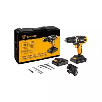 Аккумуляторная дрель-шуруповерт DEKO Banger 20V ONE+ SET1 в кейсе, 2х1.5Ач