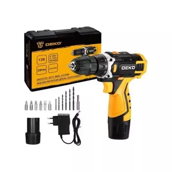 Аккумуляторная дрель-шуруповерт DEKO DKCD12V SET1 в кейсе + оснастка 13 шт, 2*2,0 А·ч