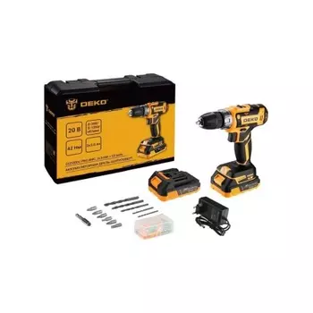 Аккумуляторная дрель-шуруповерт DEKO GCD20DU PRO в кейсе + набор 63 инструмента для дома, 20В, 2х3.0Ач