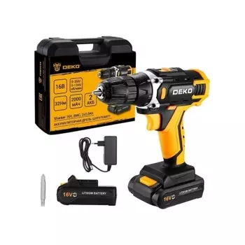 Аккумуляторная дрель-шуруповерт DEKO Sharker 16V в кейсе, 2х2.0Ач