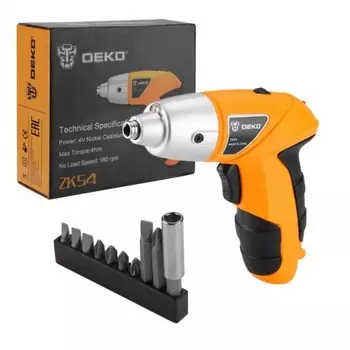 Аккумуляторная отвертка DEKO ZKS4, 4В, 0.6 Ач, з/у с набором оснастки 10 шт, 4 Нм