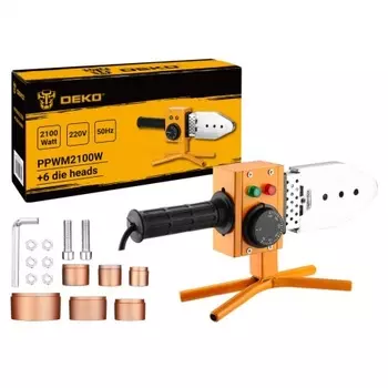 Аппарат для сварки полипропиленовых труб DEKO PPWM2100W в металлическом кейсе, 6 насадок (20-63 мм)
