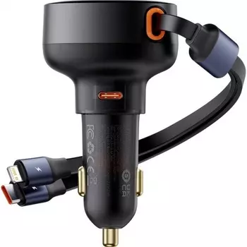Автомобильное зарядное Baseus Enjoyment Pro C+Retractable C Cable 60W Cluster Black (C00057802111-00)
