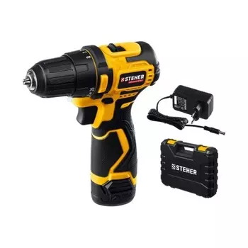 Бесщеточная дрель-шуруповерт, кейс (CDB-120-1) STEHER 12 В, 35 Н·м, 1 АКБ (2 А·ч)