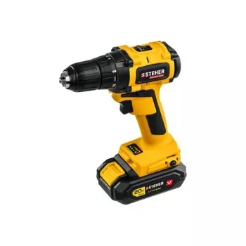 Бесщеточная дрель-шуруповерт, кейс (CDB-200-1) STEHER V1, 20 В, 45 Н·м, 1 АКБ (2 А·ч)