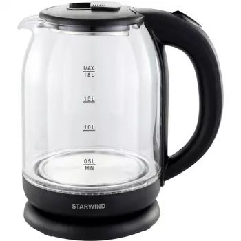 Чайник электрический Starwind SKG1779 1.8л. 1700Вт прозрачный/черный корпус: стекло