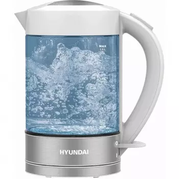 Чайник Hyundai HYK-G9990 1.5л. 2000Вт белый/серебристый (стекло)