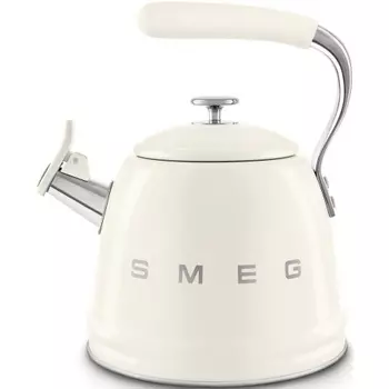 Чайник со свистком SMEG,CKLW2001CR стиль 50-х г.г., объем 2.3 л, нержавеющая сталь, диаметр нижней пластины 20 см, совместим с любой варочной поверхностью, цвет кремовый