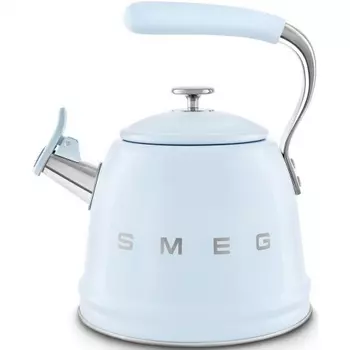 Чайник со свистком SMEG, CKLW2001PB стиль 50-х г.г., объем 2.3 л, нержавеющая сталь, диаметр нижней пластины 20 см, совместим с любой варочной поверхностью, цвет пастельный голубой